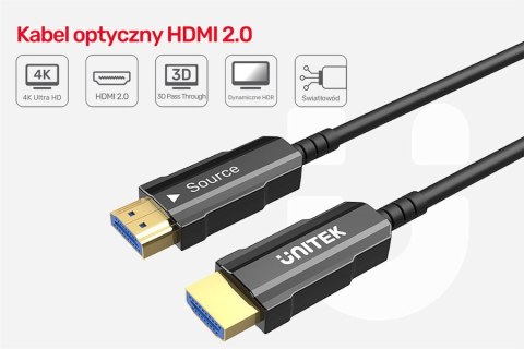 UNITEK KABEL OPTYCZNY HDMI 2.0 Active Optical Cable 4K 60HZ 20M UNITEK KABEL OPTYCZNY HDMI 2.0 Active Optical Cable 4K 60HZ 20M