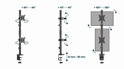 GEMBIRD BIURKOWE REGULOWANE RAMIĘ/UCHWYT NA 2 MONITORY 17-32, VESA 100X100MM, DO 9 KG GEMBIRD BIURKOWE REGULOWANE RAMIĘ/UCHWYT NA 2 MONITORY 17-32, VESA 100X100MM, DO 9 KG