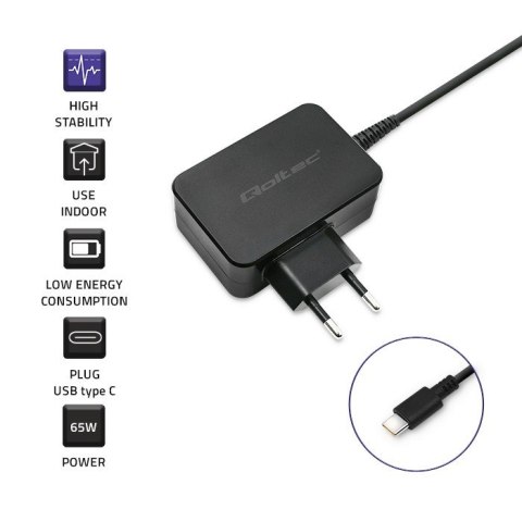 QOLTEC ŁADOWARKA SIECIOWA 65W | 5-20V | 3-3.25A | USB TYP C | PD | CZARNA QOLTEC ŁADOWARKA SIECIOWA 65W | 5-20V | 3-3.25A | USB TYP C | PD | CZARNA