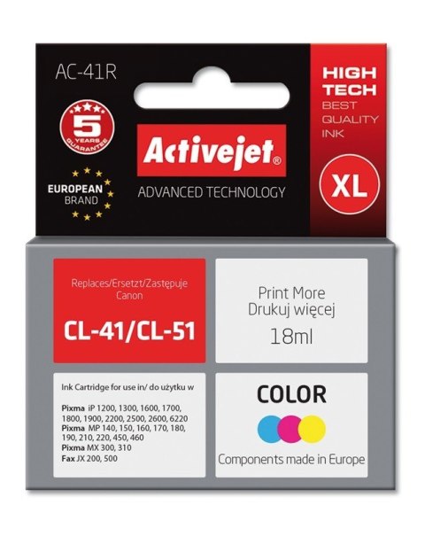 Activejet AC-41R Tusz (zamiennik Canon CL-41; Premium; 18 ml; kolor) Activejet AC-41R Tusz (zamiennik Canon CL-41; Premium; 18 ml; kolor)