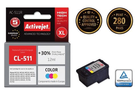 Activejet AC-511R Tusz (zamiennik Canon CL-511; Premium; 12 ml; kolor) Activejet AC-511R Tusz (zamiennik Canon CL-511; Premium; 12 ml; kolor)