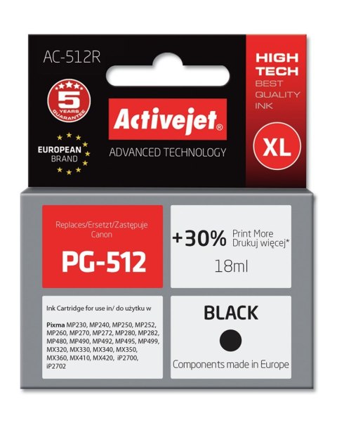 Activejet AC-512R Tusz (zamiennik Canon PG-512; Premium; 18 ml; czarny) Activejet AC-512R Tusz (zamiennik Canon PG-512; Premium; 18 ml; czarny)