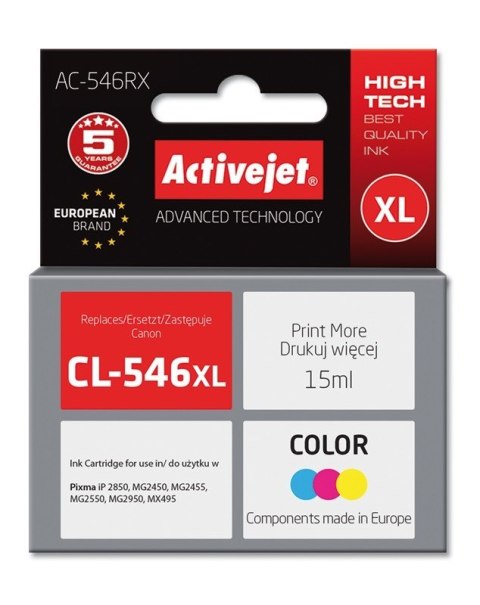 Activejet AC-546RX Tusz (zamiennik Canon CL-546XL; Premium; 15 ml; kolor) Activejet AC-546RX Tusz (zamiennik Canon CL-546XL; Premium; 15 ml; kolor)