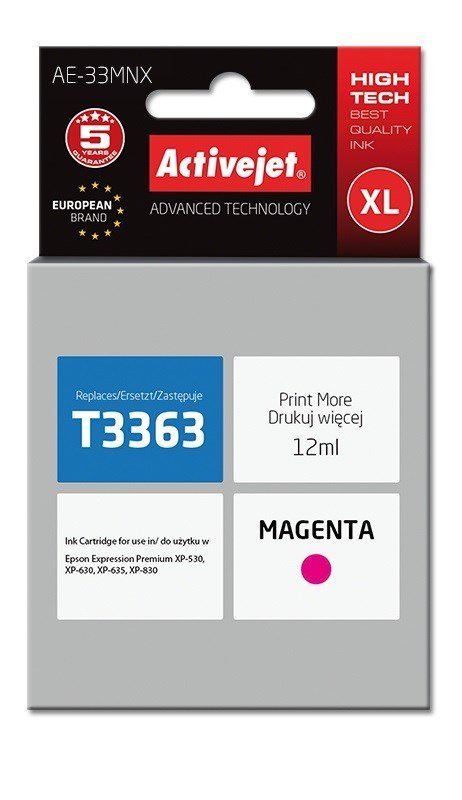Activejet AE-33MNX Tusz (zamiennik Epson 33XL T3363; Supreme; 12 ml; czerwony) Activejet AE-33MNX Tusz (zamiennik Epson 33XL T3363; Supreme; 12 ml; czerwony)