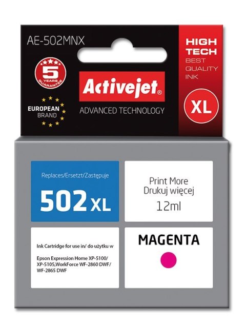 Activejet AE-502MNX Tusz (zamiennik Epson 502XL W34010; Supreme; 12 ml; czerwony) Activejet AE-502MNX Tusz (zamiennik Epson 502XL W34010; Supreme; 12 ml; czerwony)