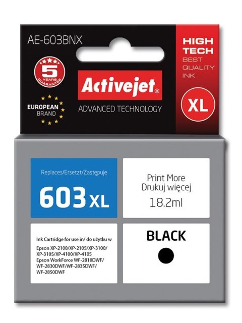 Activejet AE-603BNX Tusz (zamiennik Epson 603XL T03A14; Supreme; 18,2 ml; czarny) Activejet AE-603BNX Tusz (zamiennik Epson 603XL T03A14; Supreme; 18,2 ml; czarny)