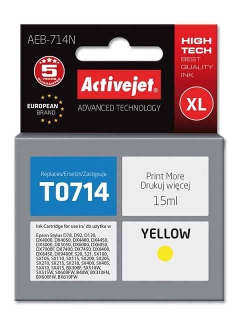 Activejet AEB-714N Tusz (zamiennik Epson T0714, T0894, T1004; Supreme; 15 ml; żółty) Activejet AEB-714N Tusz (zamiennik Epson T0714, T0894, T1004; Supreme; 15 ml; żółty)