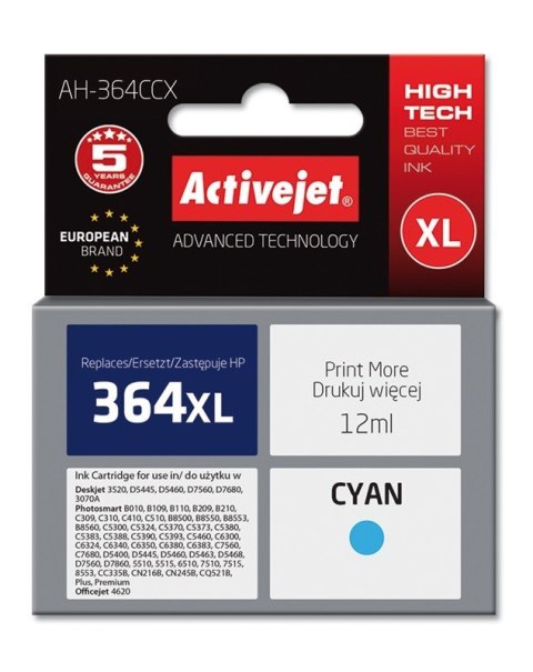 Activejet AH-364CCX Tusz (zamiennik HP 364XL CB323EE; Premium; 12 ml; niebieski) Activejet AH-364CCX Tusz (zamiennik HP 364XL CB323EE; Premium; 12 ml; niebieski)