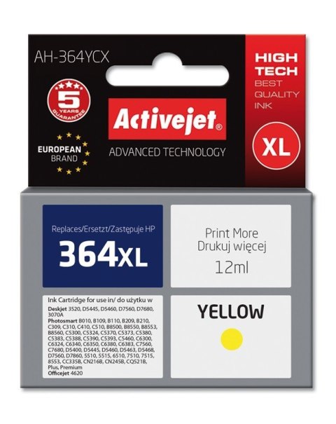 Activejet AH-364YCX Tusz (zamiennik HP 364XL CB325EE; Premium; 12 ml; żółty) Activejet AH-364YCX Tusz (zamiennik HP 364XL CB325EE; Premium; 12 ml; żółty)