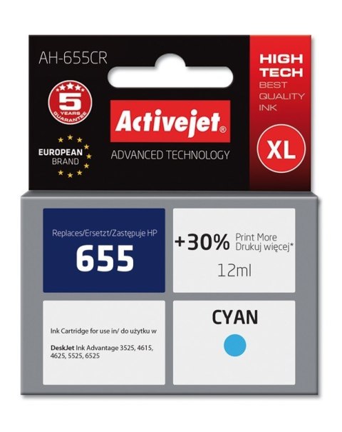 Activejet AH-655CR Tusz (zamiennik HP 655 CZ110AE; Premium; 12 ml; niebieski) Activejet AH-655CR Tusz (zamiennik HP 655 CZ110AE; Premium; 12 ml; niebieski)