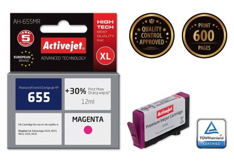 Activejet AH-655MR Tusz (zamiennik HP 655 CZ111AE; Premium; 12 ml; czerwony) Activejet AH-655MR Tusz (zamiennik HP 655 CZ111AE; Premium; 12 ml; czerwony)