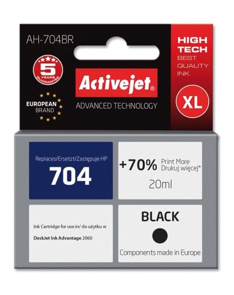 Activejet AH-704BR Tusz (zamiennik HP 704 CN692AE; Premium; 20 ml; czarny) Activejet AH-704BR Tusz (zamiennik HP 704 CN692AE; Premium; 20 ml; czarny)