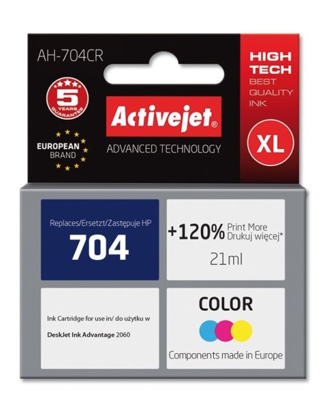 Activejet AH-704CR Tusz (zamiennik HP 704 CN693AE; Premium; 21 ml; kolor) Activejet AH-704CR Tusz (zamiennik HP 704 CN693AE; Premium; 21 ml; kolor)