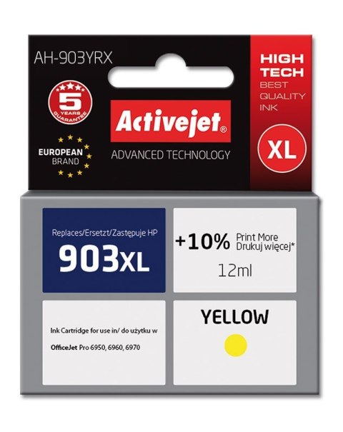 Activejet AH-903YRX Tusz (zamiennik HP 903XL T6M11AE; Premium; 12 ml; żółty) Activejet AH-903YRX Tusz (zamiennik HP 903XL T6M11AE; Premium; 12 ml; żółty)