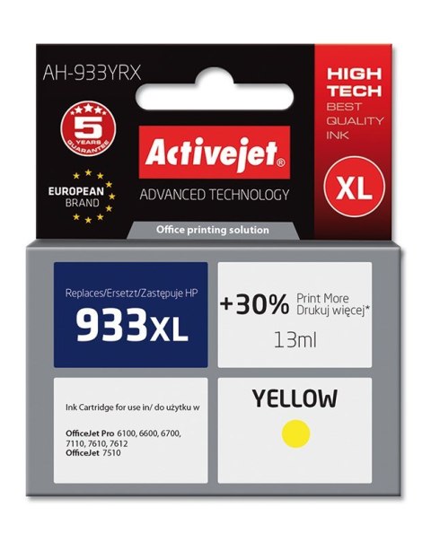 Activejet AH-933YRX Tusz (zamiennik HP 933XL CN056AE; Premium; 13 ml; żółty) Activejet AH-933YRX Tusz (zamiennik HP 933XL CN056AE; Premium; 13 ml; żółty)