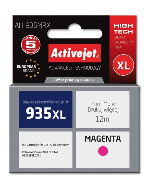 Activejet AH-935MRX Tusz (zamiennik HP 935XL C2P25AE; Premium; 12 ml; czerwony) Activejet AH-935MRX Tusz (zamiennik HP 935XL C2P25AE; Premium; 12 ml; czerwony)