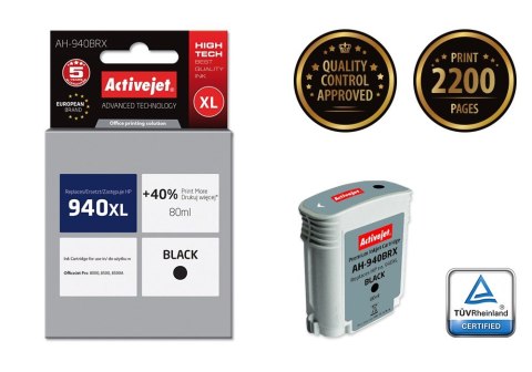 Activejet AH-940BRX Tusz (zamiennik HP 940XL C4906AE; Premium; 80 ml; czarny) Activejet AH-940BRX Tusz (zamiennik HP 940XL C4906AE; Premium; 80 ml; czarny)