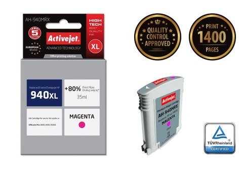 Activejet AH-940MRX Tusz (zamiennik HP 940XL C4908AE; Premium; 35 ml; czerwony) Activejet AH-940MRX Tusz (zamiennik HP 940XL C4908AE; Premium; 35 ml; czerwony)