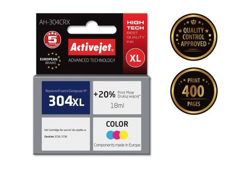 Activejet AH-304CRX Tusz (zamiennik HP 304XL N9K07AE; Premium; 18 ml; 400 stron, kolor) Activejet AH-304CRX Tusz (zamiennik HP 304XL N9K07AE; Premium; 18 ml; 400 stron, kolor)