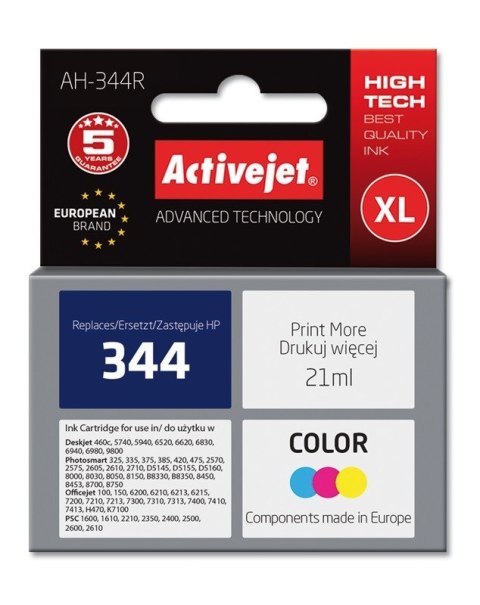 Activejet AH-344R Tusz (zamiennik HP 344 C9363EE; Premium; 21 ml; kolor) Activejet AH-344R Tusz (zamiennik HP 344 C9363EE; Premium; 21 ml; kolor)