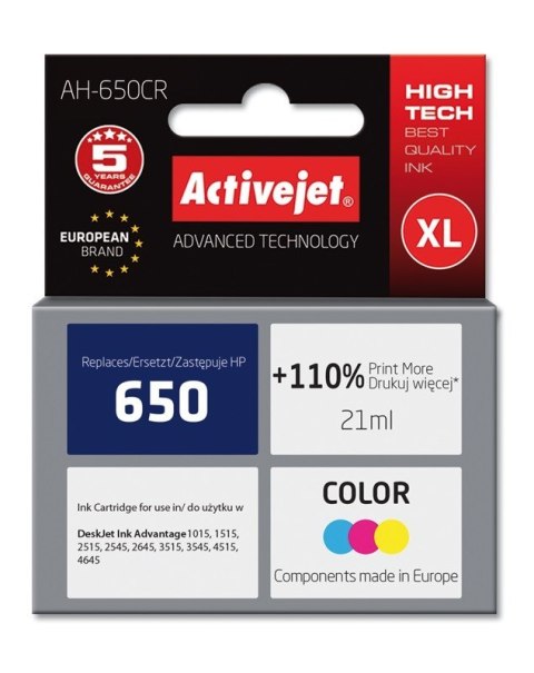 Activejet AH-650CR Tusz (zamiennik HP 650 CZ102AE; Premium; 21 ml; kolor) Activejet AH-650CR Tusz (zamiennik HP 650 CZ102AE; Premium; 21 ml; kolor)