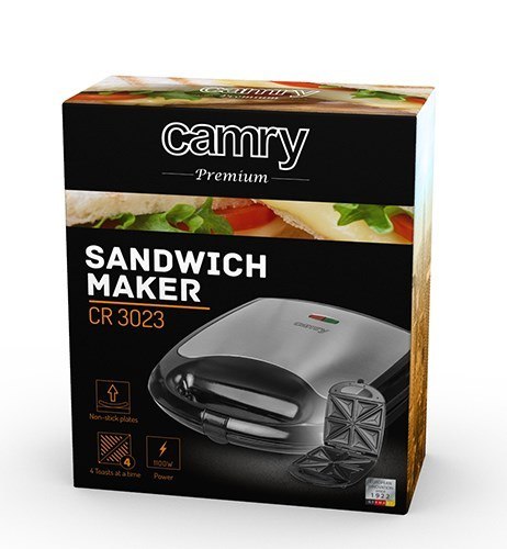 Opiekacz do kanapek CAMRY CR 3023 (1100W; kolor czarny, kolor srebrny) Opiekacz do kanapek CAMRY CR 3023 (1100W; kolor czarny, kolor srebrny)