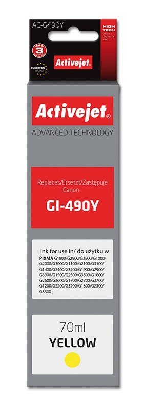 Activejet AC-G490Y Tusz (zamiennik Canon GI-490Y; Supreme; 70 ml; 7000 stron, żółty) Activejet AC-G490Y Tusz (zamiennik Canon GI-490Y; Supreme; 70 ml; 7000 stron, żółty)