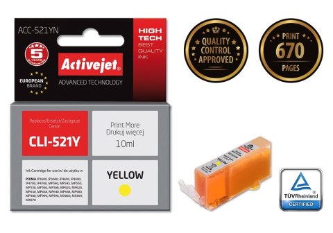 Activejet ACC-521YN Tusz (zamiennik Canon CLI-521Y; Supreme; 10 ml; żółty) Activejet ACC-521YN Tusz (zamiennik Canon CLI-521Y; Supreme; 10 ml; żółty)