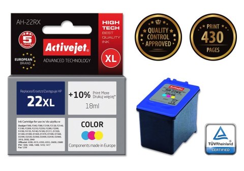 Activejet AH-22RX Tusz (zamiennik HP 22XL C9352A; Premium; 18 ml; kolor) Activejet AH-22RX Tusz (zamiennik HP 22XL C9352A; Premium; 18 ml; kolor)