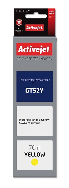 Activejet AH-GT52Y Tusz (zamiennik HP GT52Y M0H56AE; Supreme; 70 ml; 8000 stron, żółty) Activejet AH-GT52Y Tusz (zamiennik HP GT52Y M0H56AE; Supreme; 70 ml; 8000 stron, żółty)