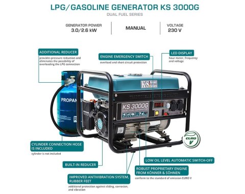 Agregat prądotwór. KS3000G LPG 2,6kW,230V KÖNNER&SÖHNEN Agregat prądotwór. KS3000G LPG 2,6kW,230V KÖNNER&SÖHNEN