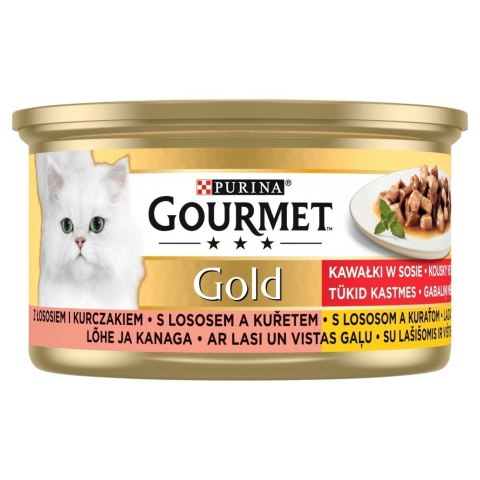 GOURMET GOLD Łosoś i kurczak w sosie mokra karma dla kota - puszka - 85 g GOURMET GOLD Łosoś i kurczak w sosie mokra karma dla kota - puszka - 85 g