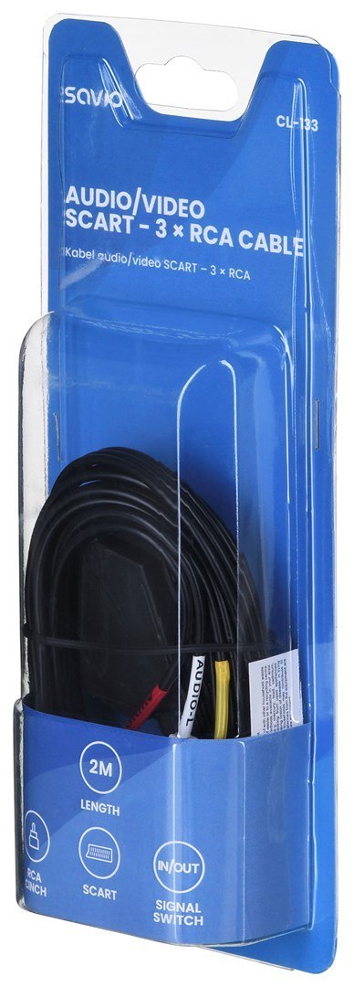 Kabel męski SAVIO CL-133 (SCART M - RCA x 3 M; 2m; kolor czarny) Kabel męski SAVIO CL-133 (SCART M - RCA x 3 M; 2m; kolor czarny)