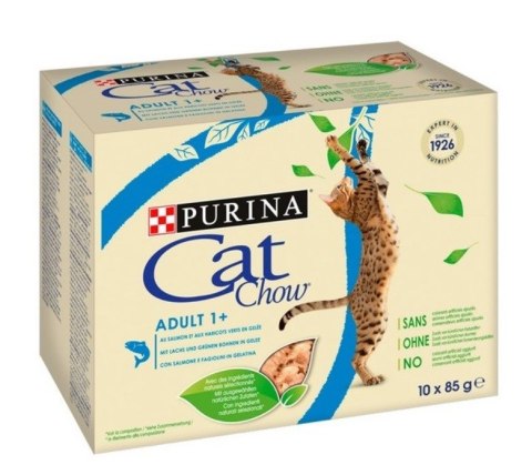 PURINA Cat Chow Łosoś, zielona fasolka - mokra karma dla kota - 10x85 g PURINA Cat Chow Łosoś, zielona fasolka - mokra karma dla kota - 10x85 g