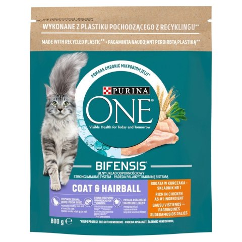 PURINA One Bifensis Coat & Hairball Kurczak - sucha karma dla kota - 800 g PURINA One Bifensis Coat & Hairball Kurczak - sucha karma dla kota - 800 g