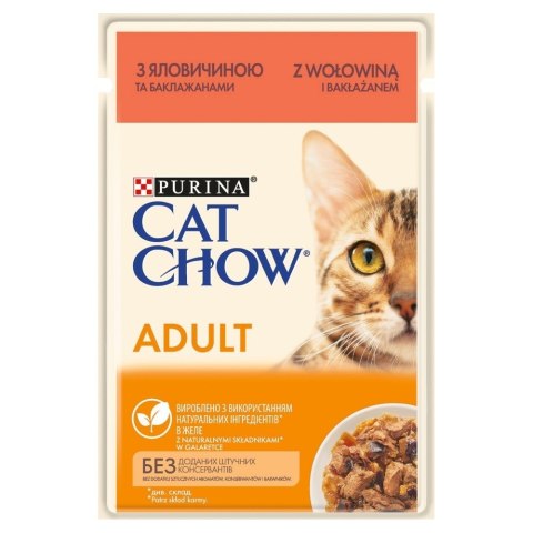Purina CAT CHOW ADULT Wołowina i Bakłażan w galaretce - mokra karma dla kota - saszetka 85 g Purina CAT CHOW ADULT Wołowina i Bakłażan w galaretce - mokra karma dla kota - saszetka 85 g