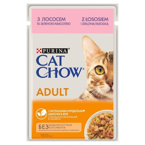 Purina Cat Chow z łososiem i zieloną fasolką w galaretce 85g Purina Cat Chow z łososiem i zieloną fasolką w galaretce 85g