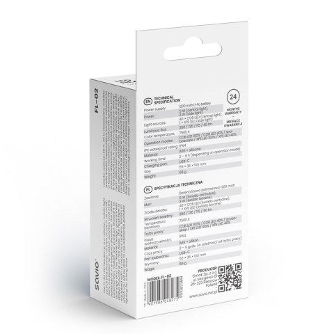 SAVIO LATARKA CZOŁOWA LED Z CZUJNIKIEM RUCHU, USB, 350 LM, ZASIĘG 80M, FL-02 SAVIO LATARKA CZOŁOWA LED Z CZUJNIKIEM RUCHU, USB, 350 LM, ZASIĘG 80M, FL-02