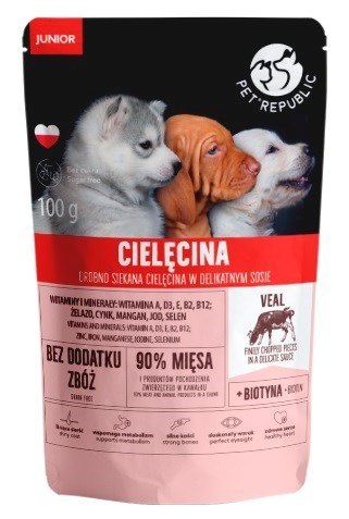 PET REPUBLIC Junior Drobno siekana cielęcina - mokra karma dla psa - 100 g PET REPUBLIC Junior Drobno siekana cielęcina - mokra karma dla psa - 100 g