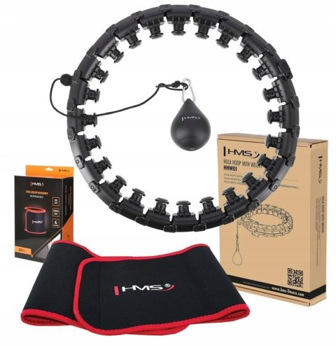 Hula Hop HMS HHW01 z obciążnikiem i wypustkami czarny + pas BR163 czerwony w zestawie Hula Hop HMS HHW01 z obciążnikiem i wypustkami czarny + pas BR163 czerwony w zestawie