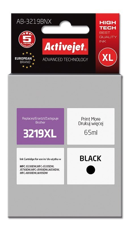 Activejet AB-3219BNX Tusz (zamiennik Brother LC3219Bk XL; Supreme; 65 ml; czarny) Activejet AB-3219BNX Tusz (zamiennik Brother LC3219Bk XL; Supreme; 65 ml; czarny)