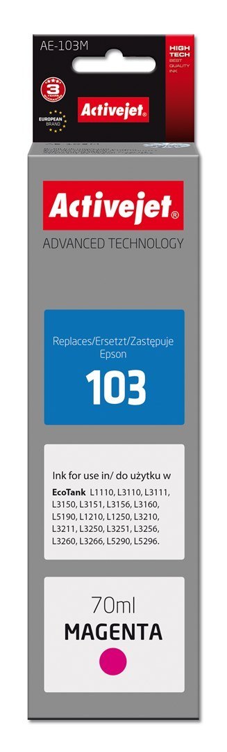 Activejet AE-103M Tusz (zamiennik Epson 103 C13T00S34A; Supreme; 70 ml; purpurowy) Activejet AE-103M Tusz (zamiennik Epson 103 C13T00S34A; Supreme; 70 ml; purpurowy)