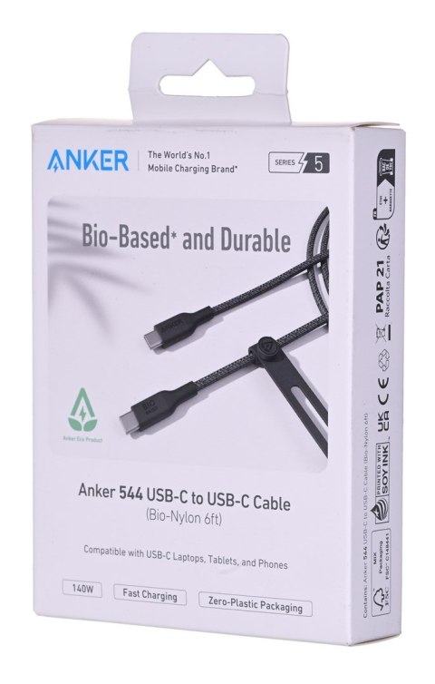 Kabel Anker 544 USB-C do USB-C Bio-Nylon 1.8m 140W czarny Kabel Anker 544 USB-C do USB-C Bio-Nylon 1.8m 140W czarny