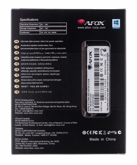 AFOX ME300 SSD M.2 PCI-Ex4 512GB TLC 2.5 GB/s NVMe AFOX ME300 SSD M.2 PCI-Ex4 512GB TLC 2.5 GB/s NVMe