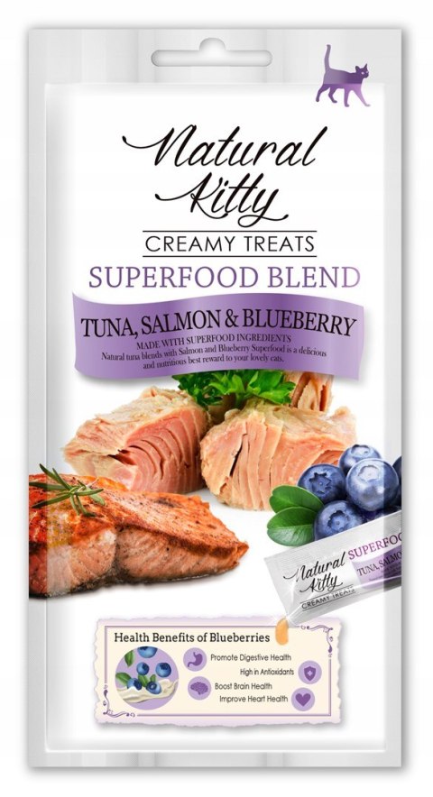 Natural Kitty Sos Superfood TUŃCZYK ŁOSOŚ BORÓWKA 4x12g Natural Kitty Sos Superfood TUŃCZYK ŁOSOŚ BORÓWKA 4x12g