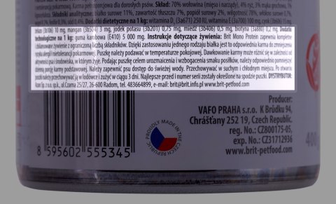 BRIT Mono Protein Beef&Rice - mokra karma z wołowiną i ryżem dla psów dorosłych - 400 g BRIT Mono Protein Beef&Rice - mokra karma z wołowiną i ryżem dla psów dorosłych - 400 g