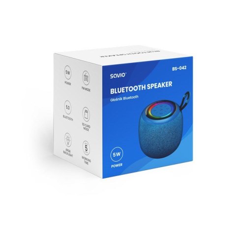 SAVIO GŁOŚNIK BEZPRZEWODOWY BLUETOOTH NIEBIESKI 5W BS-042 SAVIO GŁOŚNIK BEZPRZEWODOWY BLUETOOTH NIEBIESKI 5W BS-042