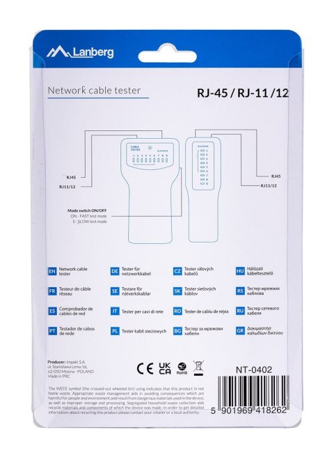 Tester kabli do kabli Lanberg NT-0402 Tester kabli do kabli Lanberg NT-0402