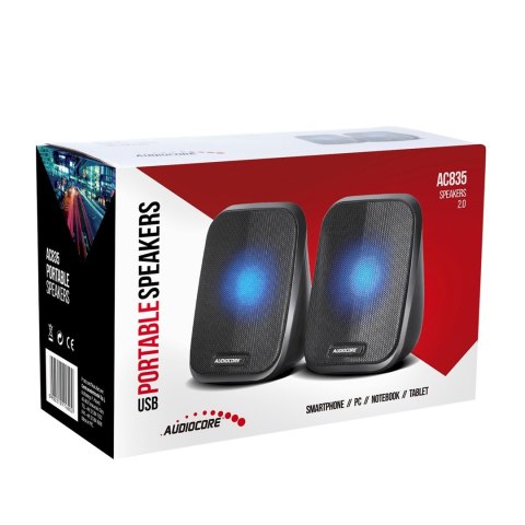 AUDIOCORE GŁOŚNIKI KOMPUTEROWE 6W USB MINIJACK BLACK LED AC835 AUDIOCORE GŁOŚNIKI KOMPUTEROWE 6W USB MINIJACK BLACK LED AC835