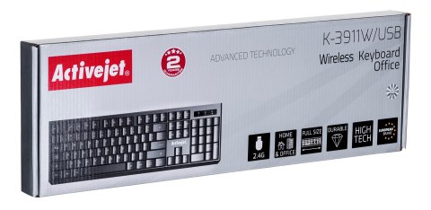 Activejet K-3911W Klawiatura bezprzewodowa czarna zasilanie baterią 1x 1,5V AAA Activejet K-3911W Klawiatura bezprzewodowa czarna zasilanie baterią 1x 1,5V AAA